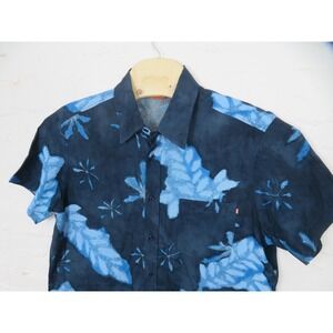 Hugo Boss Shirt Mens Large Blue Floral Hawaiian Viscose Short Sleeve Button Up
